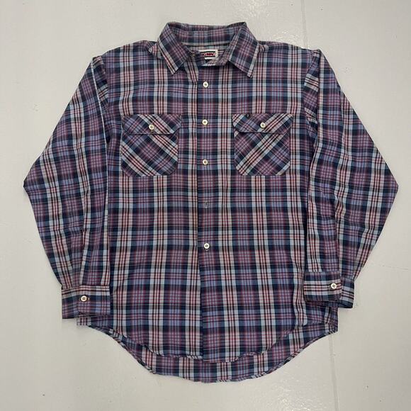 Vintage 80s Big Mac Blue Plaid Pattern Shirt - Picture 1 of 3
